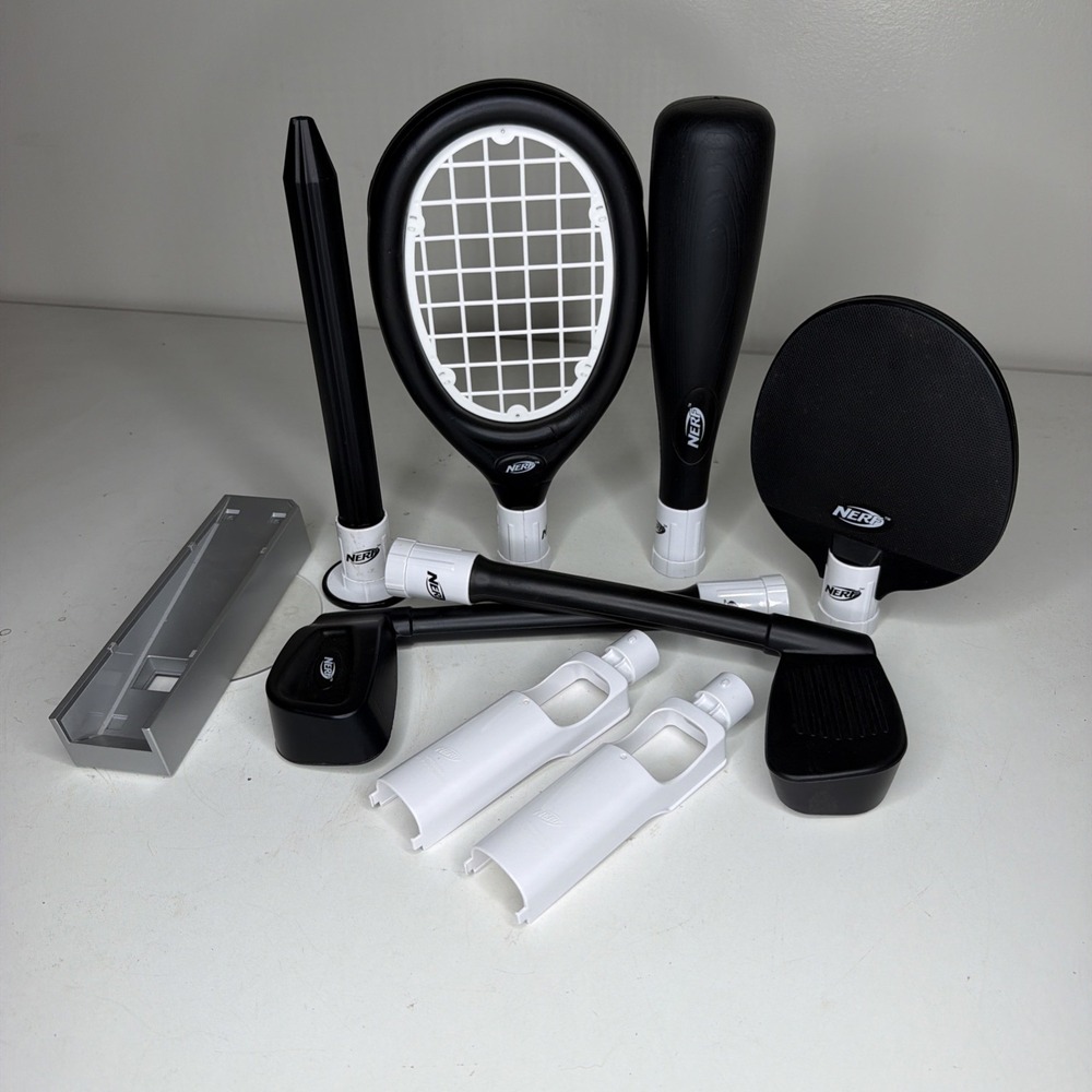 Nintendo Wii Nerf Sports Plus Black Tennis Golf Baseball Attachments Lot